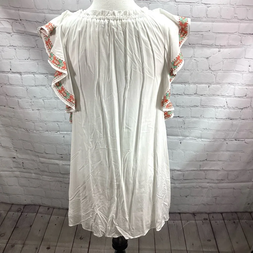 NWT Gianni Bini GB Girls XL White‎ Dress w/Embroidery Flutter Sleeves Lined